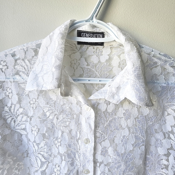 White Lace Button Up Shirt Generation Gap - Picture 3 of 6